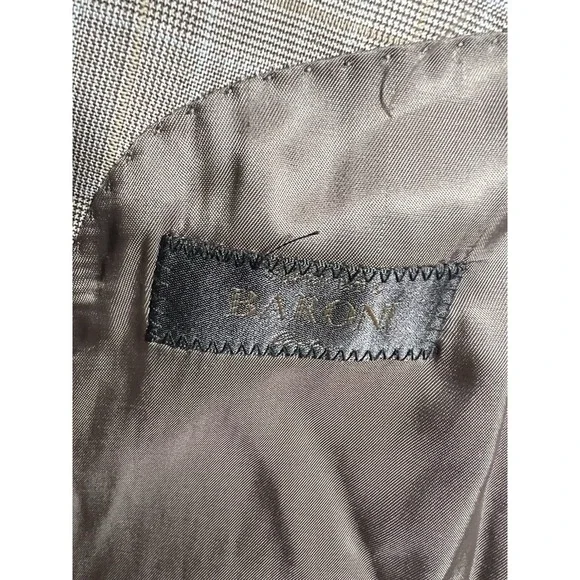 44 L Baroni 100% Wool Men Tan glen Plaid Jacket Light Academic Subtle Luxury - Picture 9 of 10